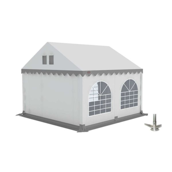 Partytent 3×4 m PVC | GRIZZLY GO-PRO | ARMORSHIELD™ 640 | Grondframe | Wit-grijs