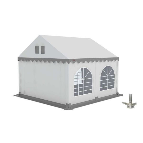 Partytent 4×4 m PVC | GRIZZLY GO-PRO | ARMORSHIELD™ 640 | Grondframe | Wit-Grijs