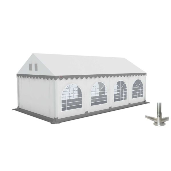 Partytent 4×8 m PVC | GRIZZLY GO-PRO | ARMORSHIELD™ 640 | Grondframe | Wit-Grijs
