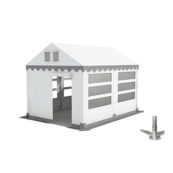 Partytent 3×4 m PVC | GRIZZLY GO-PRO LIMITED | ARMORSHIELD™ 640 | Grondframe | Wit-grijs