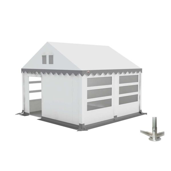 Partytent 4×4 m PVC | GRIZZLY GO-PRO LIMITED | ARMORSHIELD™ 640 | Grondframe | Wit-grijs