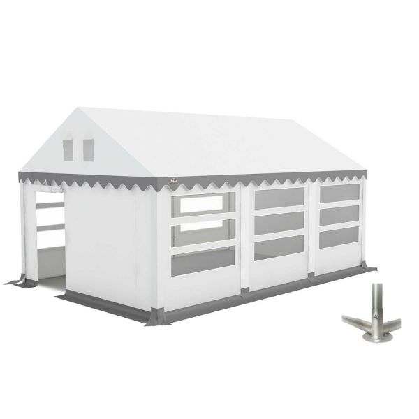 Partytent 4×6 m PVC | GRIZZLY GO-PRO LIMITED | ARMORSHIELD™ 640 | Grondframe | Wit-Grijs