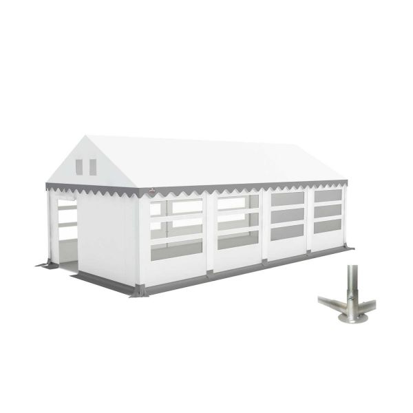 Partytent 4×8 m PVC | GRIZZLY GO-PRO LIMITED | ARMORSHIELD™ 640 | Grondframe | Wit-Grijs