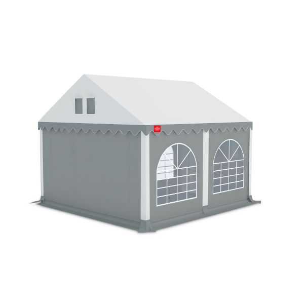 Partytent 4×4 m PVC | GRIZZLY GO PRO ARMORSHIELD™ 640 |Dak wit-grijs zijwanden grijs