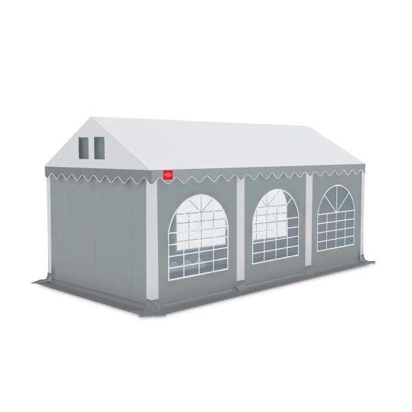Partytent 4×6 m PVC | GRIZZLY GO PRO ARMORSHIELD™ 640 | dak wit-grijs zijwanden grijs