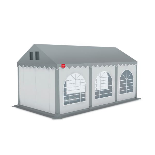 Partytent 4×6 m PVC | GRIZZLY GO PRO ARMORSHIELD™ 640 |Dak grijs zijwanden wit-grijs