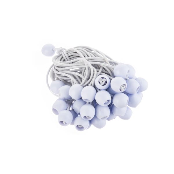 40 elastieken van ieder per stuk +-16cm lang. Inclusief bol wordt de lengte +-19cm