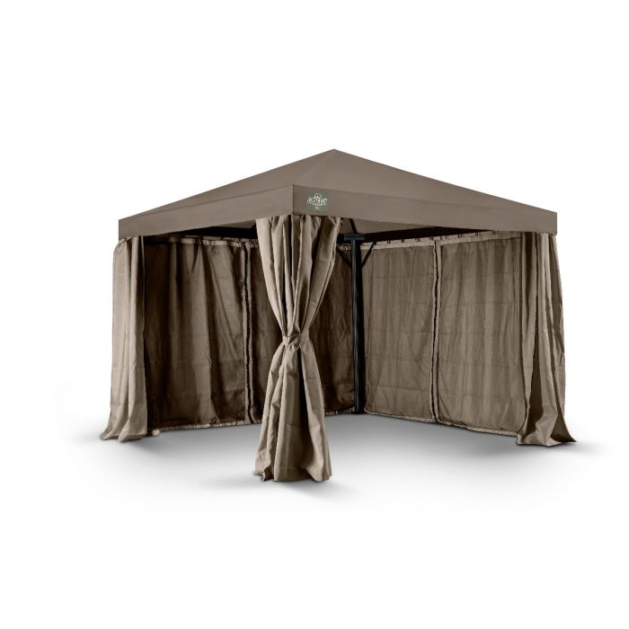 Het 3x3 grizzly europe endurance paviljoen heeft geen windvanger. Dit omdat het dakdoek zo sterk is dat er geen windvanger nodig is. De zijwanden gaan buitenom de palen heen.