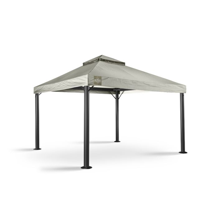 Dit grizzly europe paviljoen heeft geen zijwanden. Wel zit er een windvanger in. Ook zit tussen elke hoek en ligger een schoor, om te zorgen dat het paviljoen steviger staat. Het paviljoen heeft ronde poten.