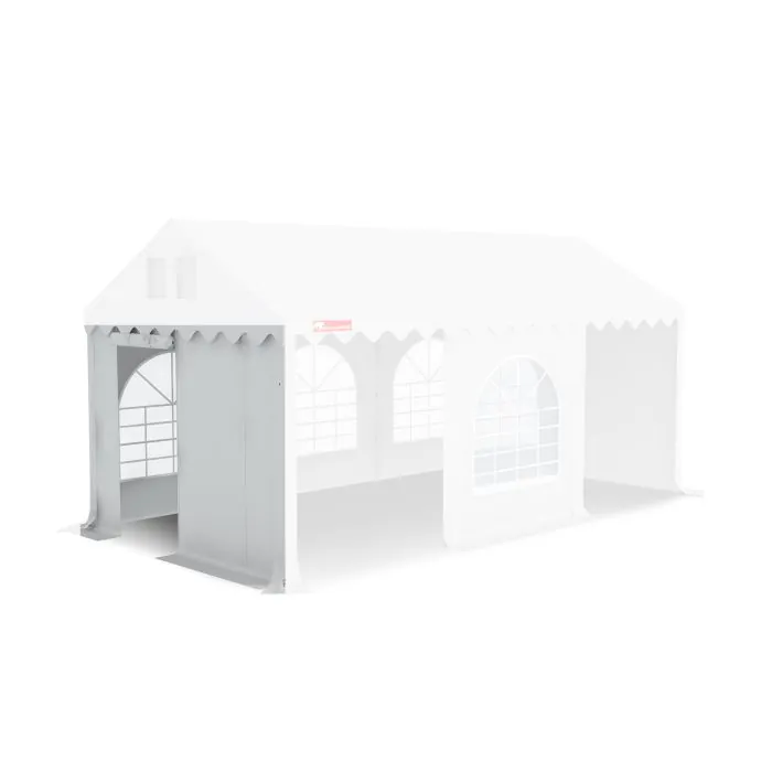 Kops paneel met ingang voor Partytent PVC, De ingang is open te ritsen en onderin bevat de ingang een tochtflap.