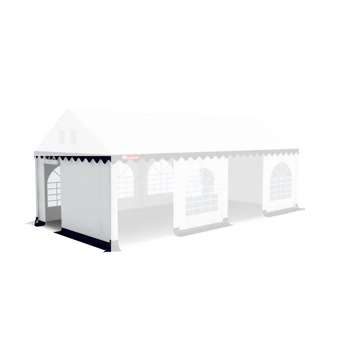 Kops paneel met ingang voor Partytent PVC, De ingang is open te ritsen en onderin bevat de ingang een tochtflap.