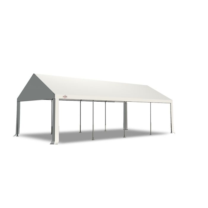Dit dakdoek is brandvertragend gecertificeerd, heeft koperen zeilringen in het dak zitten en is volledig gemaakt van waterdicht pvc. De doorloophoogte van dit dak is 2.00 meter en er zijn 10 legcovers inbegrepen.