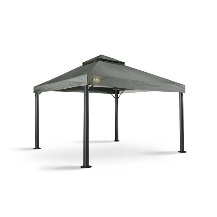 Dit grizzly europe paviljoen heeft geen zijwanden. Wel zit er een windvanger in. Ook zit tussen elke hoek en ligger een schoor, om te zorgen dat het paviljoen steviger staat. Het paviljoen heeft ronde poten.