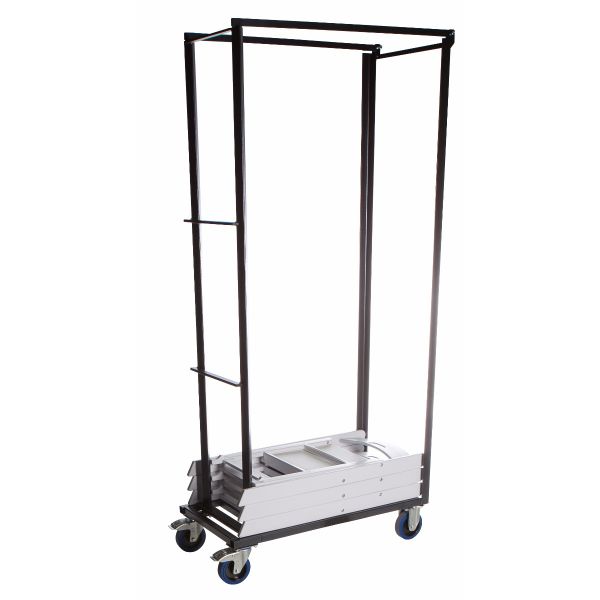 wedding chair trolley, zwart, hoog, metaal, met wielen
