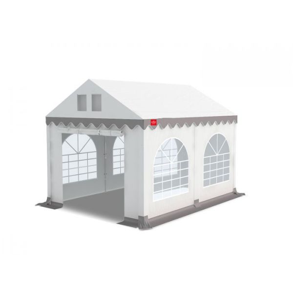 Kops paneel met ingang voor Partytent PVC, De ingang is open te ritsen en onderin bevat de ingang een tochtflap.