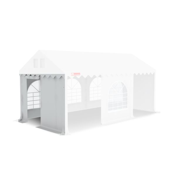 Kops paneel met ingang voor Partytent PVC, De ingang is open te ritsen en onderin bevat de ingang een tochtflap.