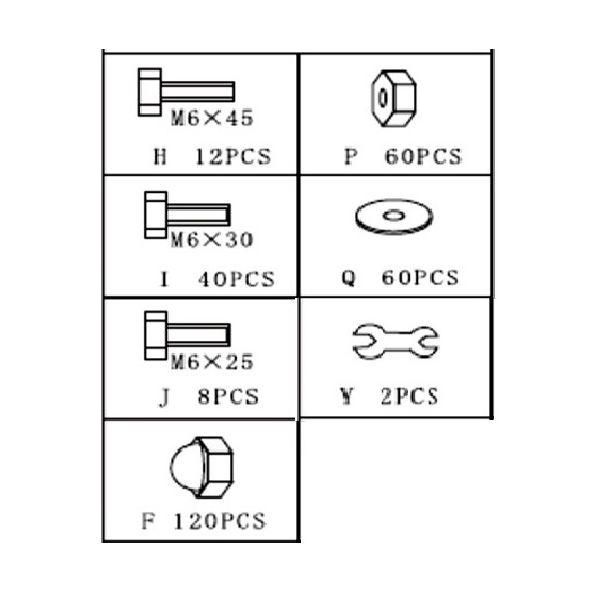 Alle schroeven en moeren voor het 3x3 graciosa paviljoen. 