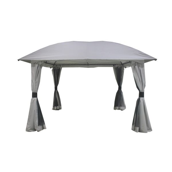Het lindo paviljoen heeft een bolachtig formaat met geen echte piek aan de bovenkant. De bollingen geven een andere look aan deze tent. Dit paviljoen heeft een oversteek aan de uiteindes wat voor het 3.5x3.5 formaat zorgt.