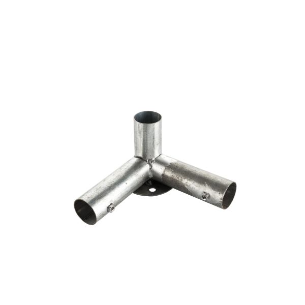 Dit koppelstuk is voor de 6 meter pvc tent. Dit onderdeel is een hoekkoppelstuk van het grondframe.