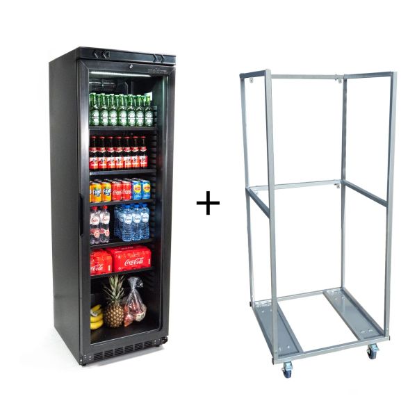 koelkast, glasdeur, zwart, inclusief trolley